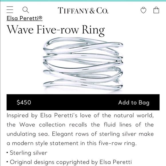 Tiffany & Co. Elsa Peretti Wave 5 Row Ring - Picture 7 of 8
